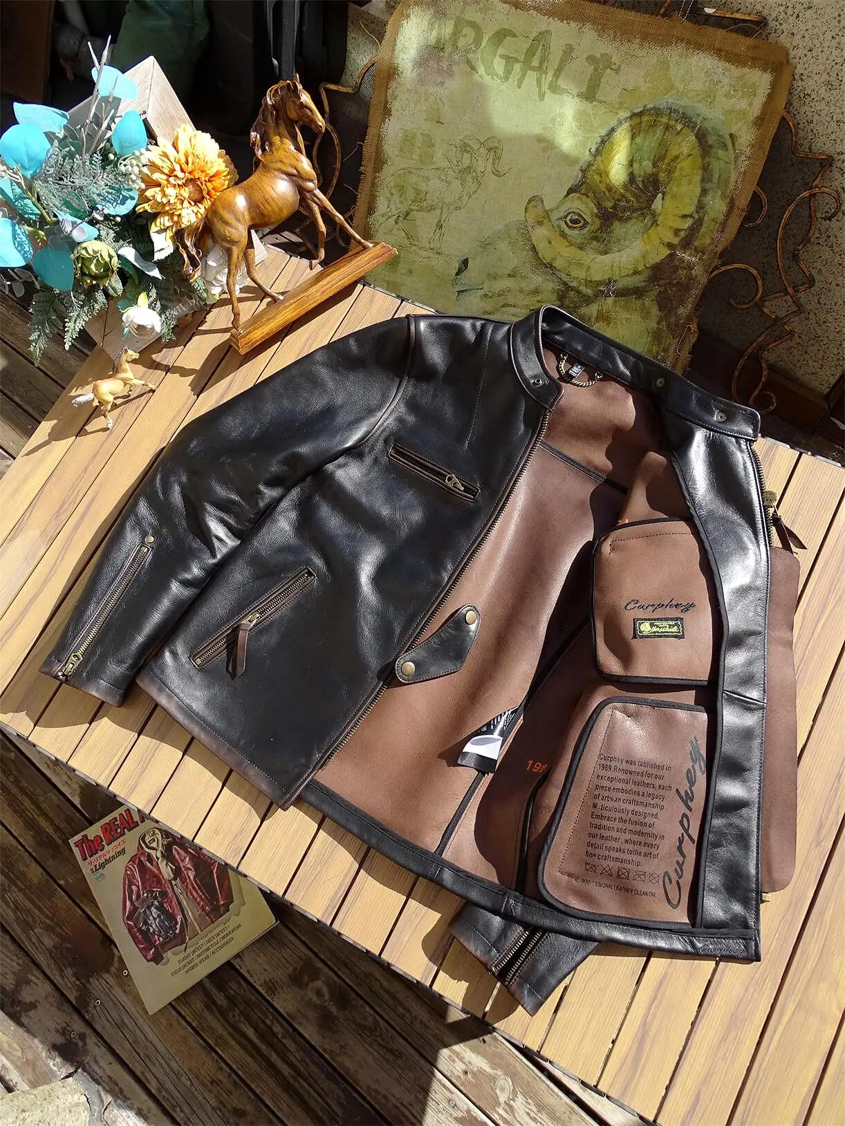 

Tailor Brando, полностью зернистая мужская байкерская куртка из конской кожи растительного дубления без подкладки J100, винтажная байкерская куртка из натуральной кожи