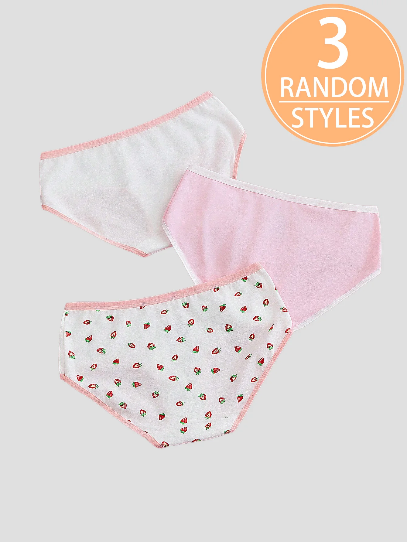 Random 3-Pack Pink Strawberry Print Comfortable Mid-Size Girls' Triangle Underwear for 13-16 Years Old Teenage Students