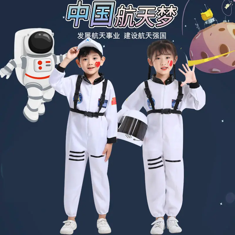 Costume da astronauta per bambino Tuta spaziale Berretto da pilota Tuta spaziale Tuta cosplay Casco Abiti da festa di compleanno di Halloween Kid