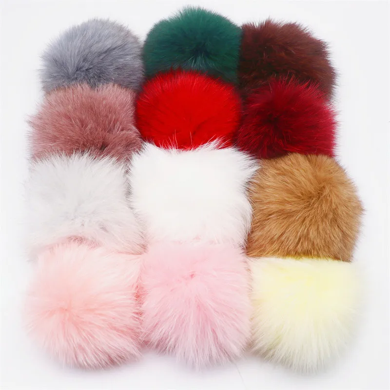 9cm Pompoms Natural Fox Fur Fluffy Pompon for Hats 90mm Real Fox Fur Big Ball Pom Pom for Caps Hats Skullies Garment Accessories