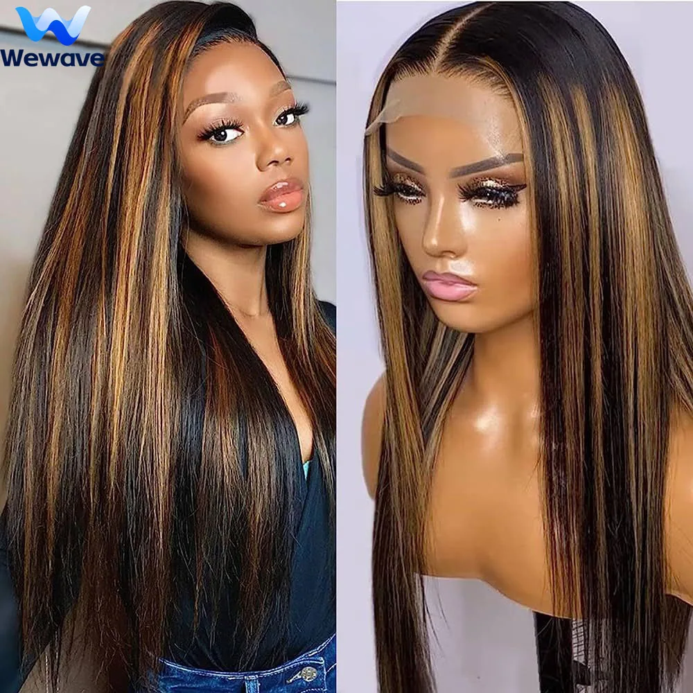 

Wewave Straight Human Hair Wigs 1b30 Highlight 13x6 Lace Frontal Wig Human Hair 36 Inch 200% Density Baby Hair Bleached Knoted