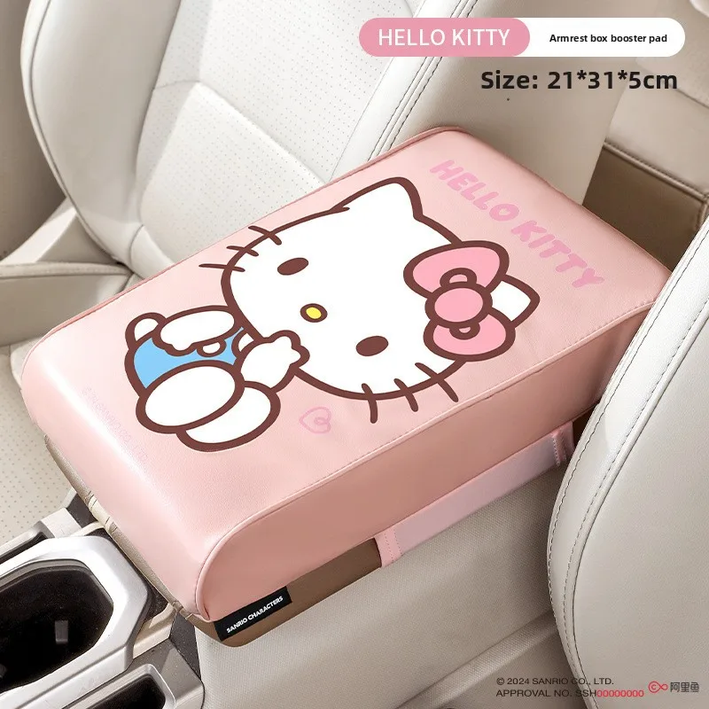 

Sanrio KT Car Armrest Box Pad Leather Elastic Sponge Height Pad with Side Storage Bag Center Armrest Protective Cushion Support