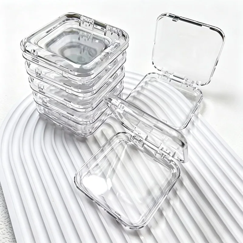 Transparent Flip-Top Square Storage Box, Small Portable Container Box Suitable for Jewelry, Earrings, Rings, Bracelets, Badges, Nail Art Packaging Box, Dust-Proof Small Storage Box for Wearable Jewelry, Rings, Bracelets