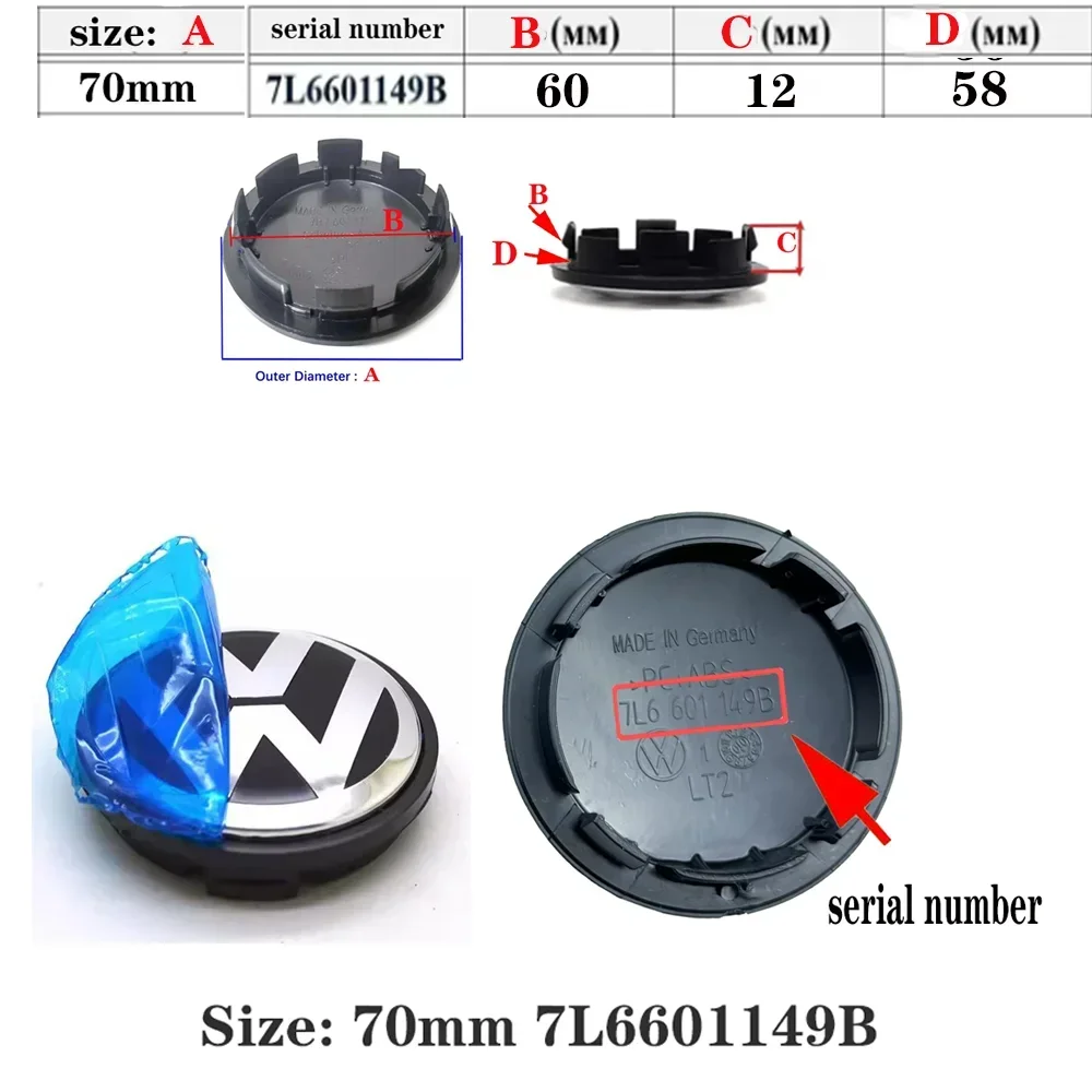 4pcs 55mm 56mm 65mm 70mm Car Wheel Center Hub Caps Cover for VW Volkswagen Golf Polo Passat Touran CC B5 B6 B7 Jetta accessories view 6