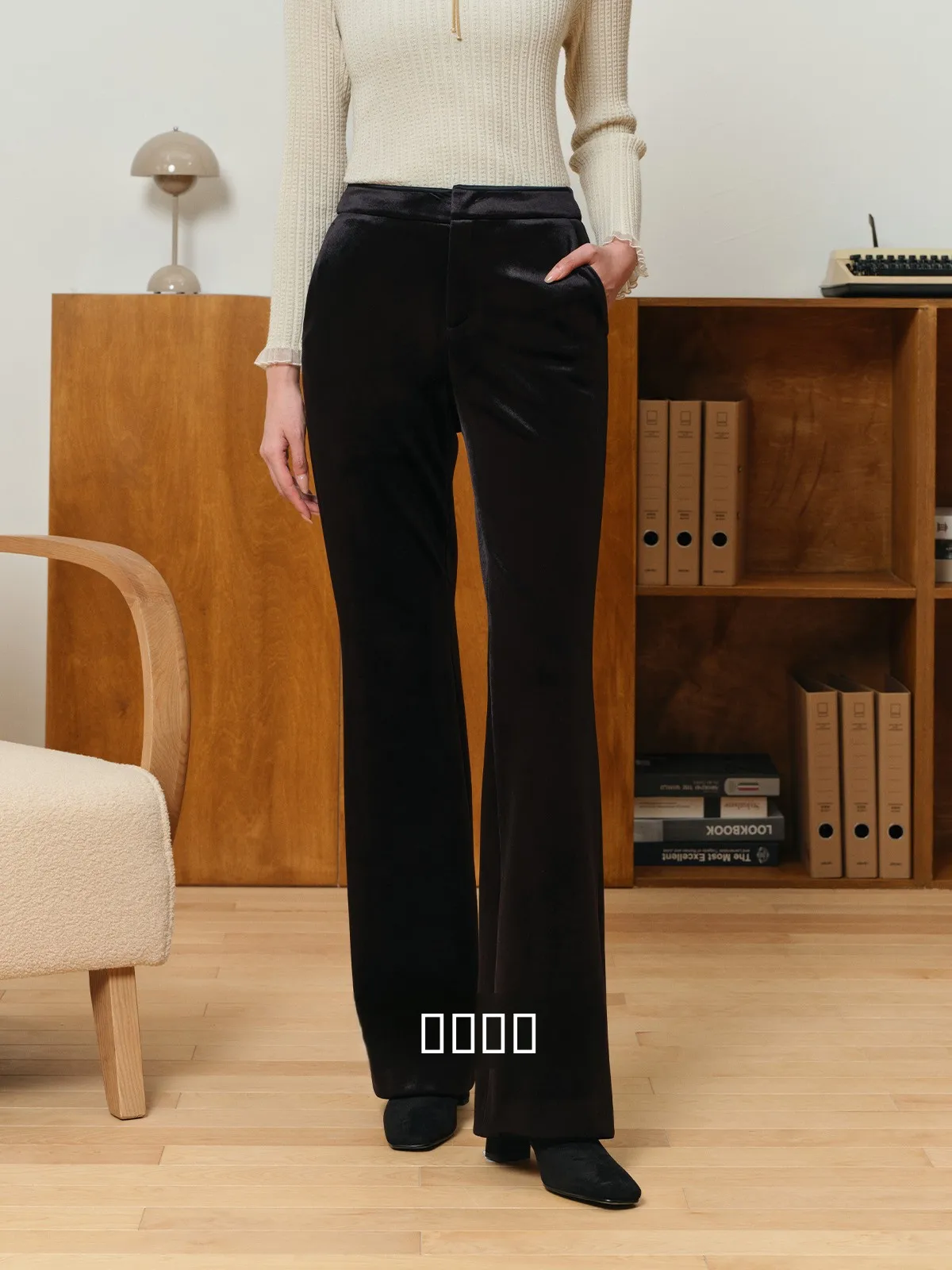 

Velvet Pants Bell Bot Super Slimming Versatile Casual Straight Leg Pants for Women Polyester Viscose Spandex