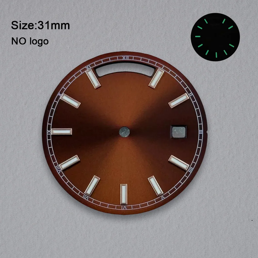 No Logo 31mm Day And Date Blank Dial For 8285 Movement Green Luminous Custom Logo Watch Dials Hands Accessories Repair Tools