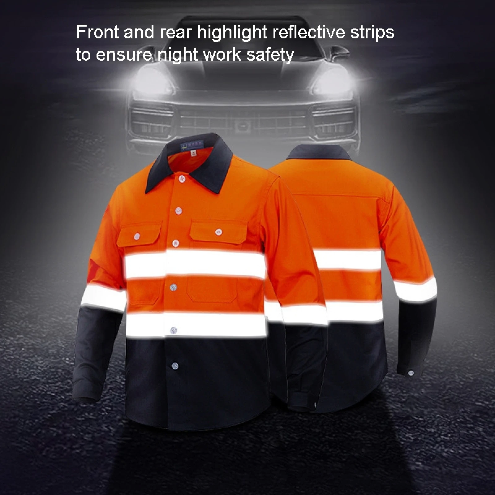 

Pure Cotton Long-sleeved Reflective Clothes Overalls Work Clothes Skin-friendly Breathable Quick-drying Summer( Orange Top)