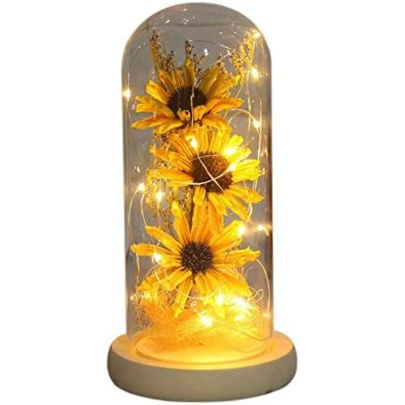 Artificial Sunflower in Glass Dome Gifts for Women Enchanted Flower with LED Light Enchanted Flower Lamp for Valentines Day