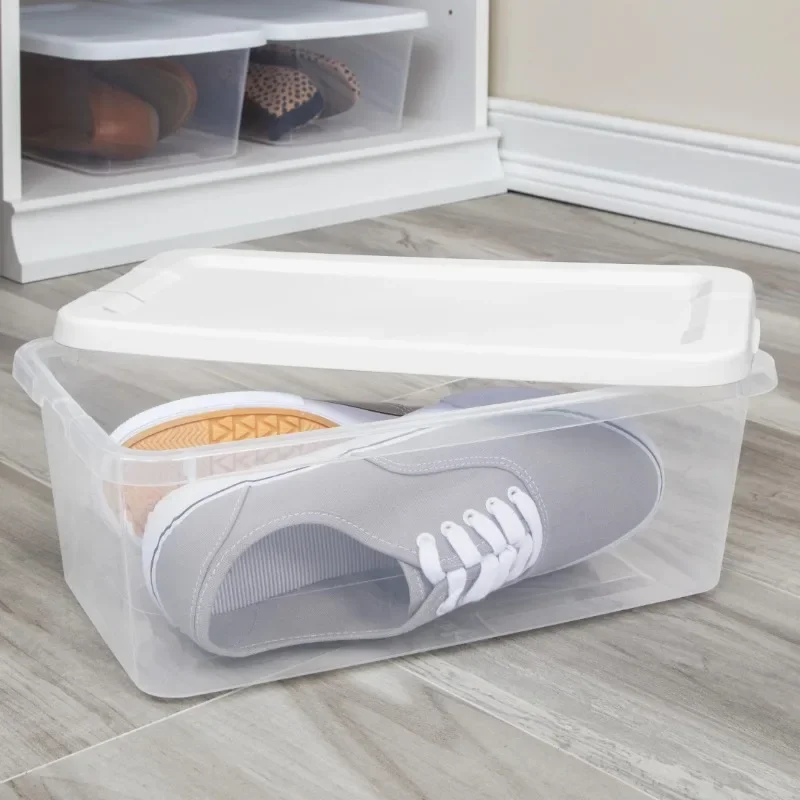 Small Storage Bin, 6 Quart Clear Plastic Storage Container with Snap-On Lid, White image 3