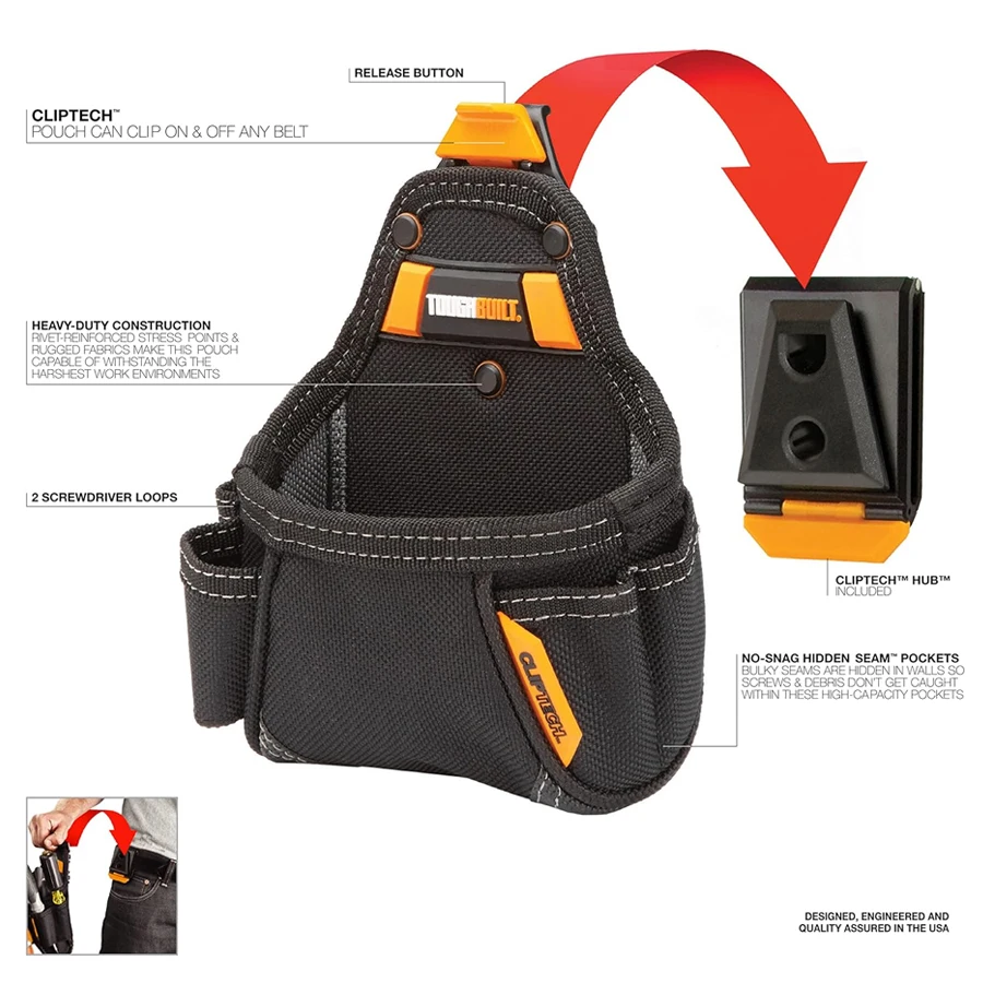 ToughBuilt TB-CT-25 Tape Measure All Purpose Pouch- Pockets and Loops Multi-Tool Organizer Portable Storage Belt Pouch