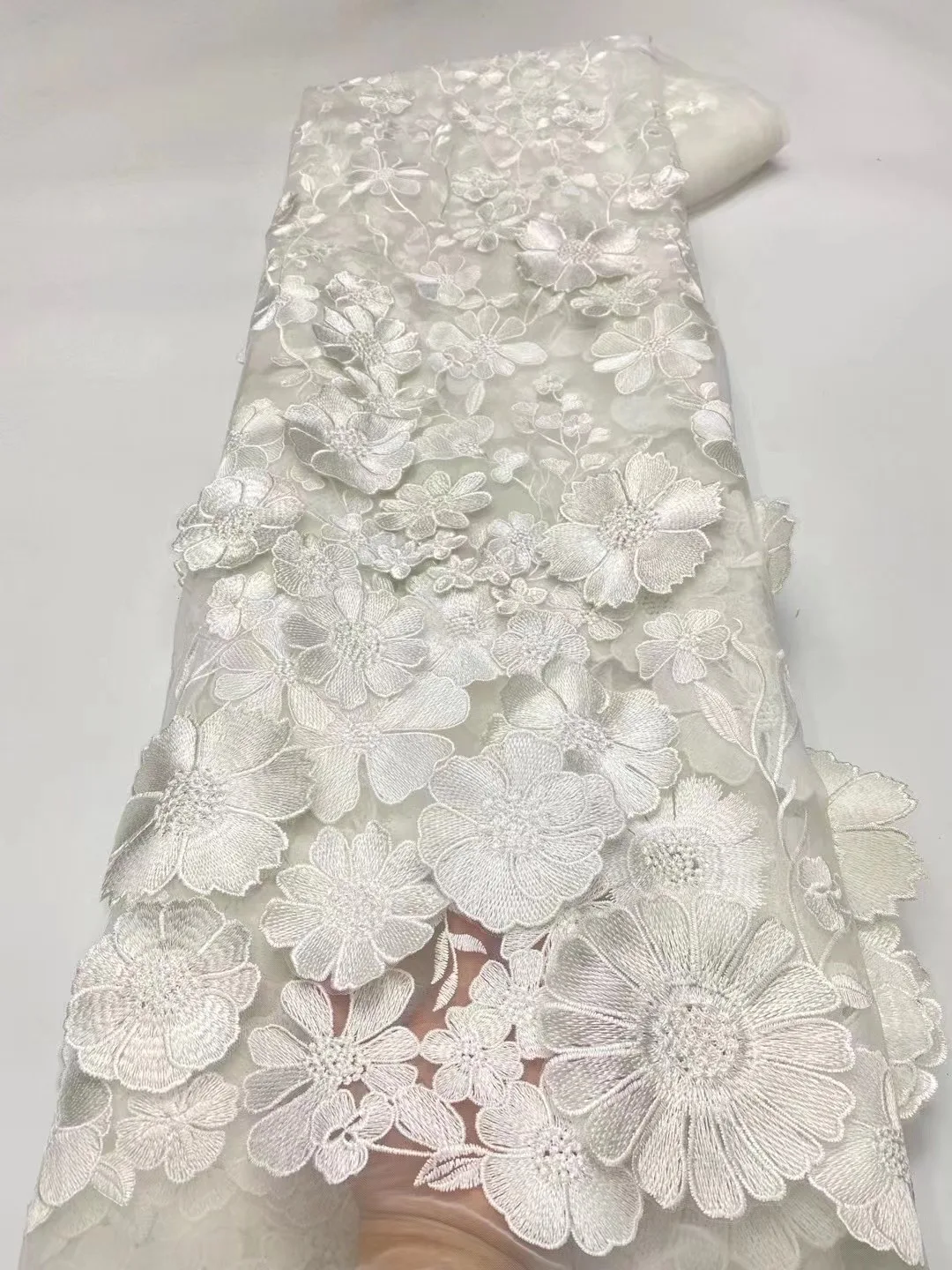 Fashion White Colorful 3D Flowers Lace Fabric 2022 High Quality African Lace Fabric Swiss Wedding Lace Nigerian Fabric KXX22118