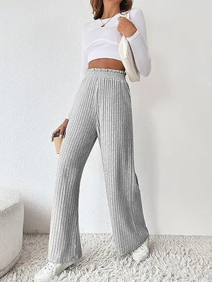 

Autumn New Women's Knitted Pants Loose And Comfortable Street Can Wear Solid Color Commuter Ladies Streetwear Wide Leg Pants