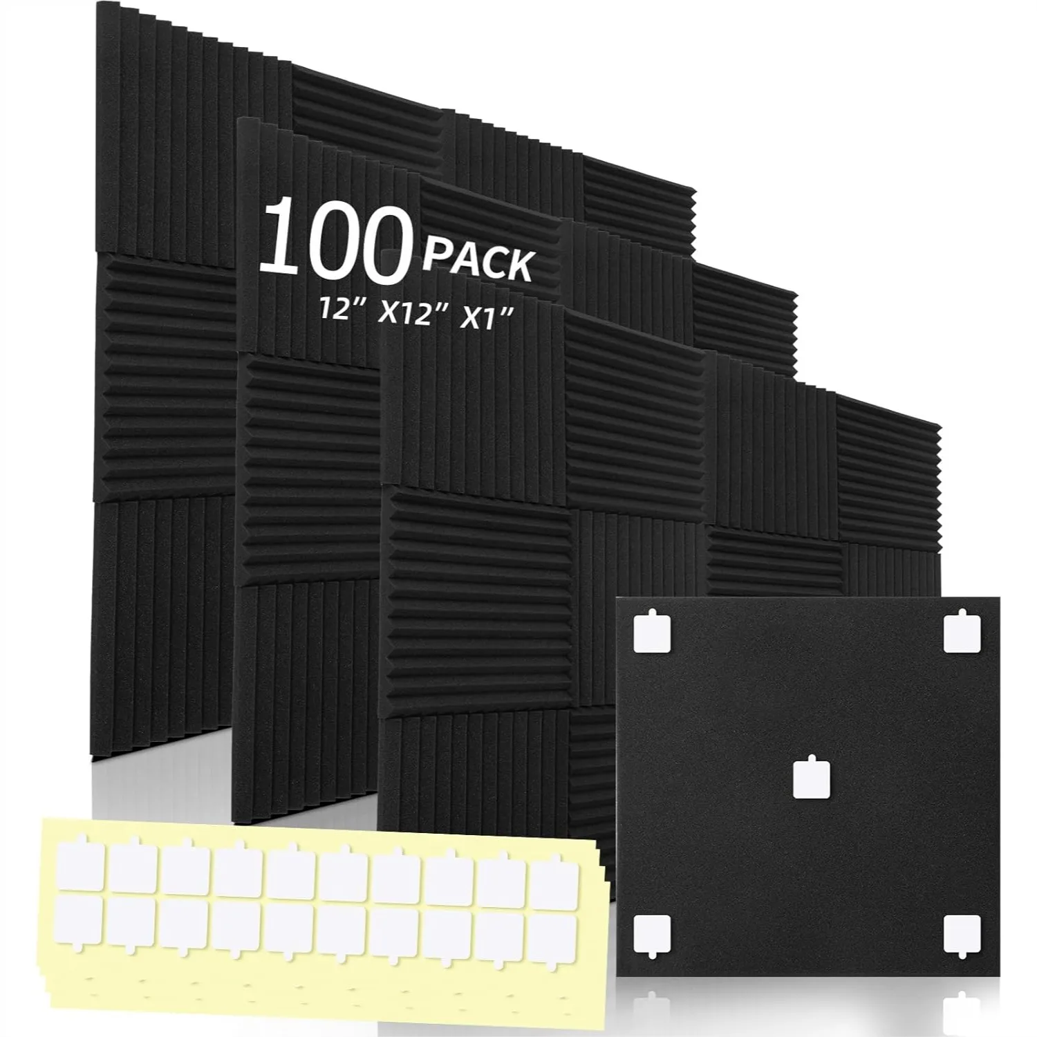 

100 Pack Acoustic Foam Panels, Sound Proof Foam Panels Black, High Density Sound Absorbing for Studio Office Home, 12x12x1 Inch