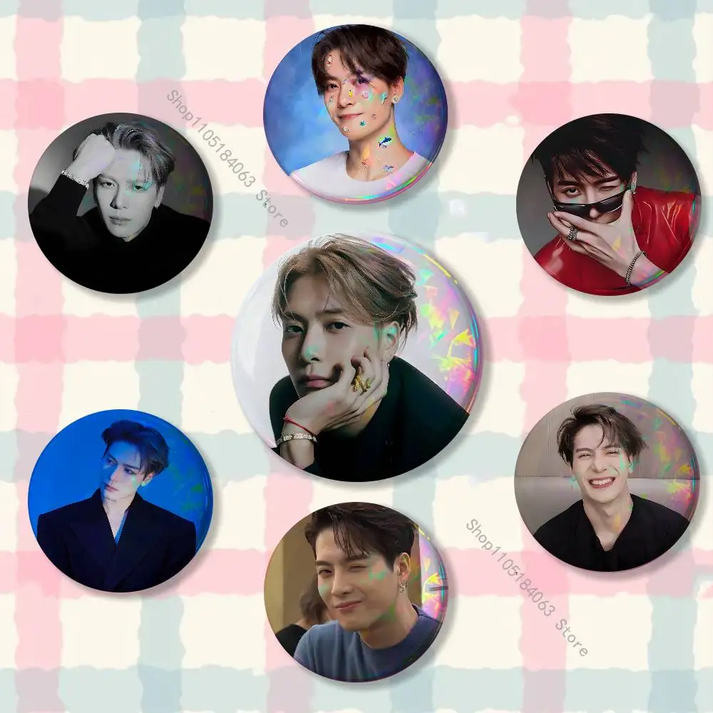 

J-Jackson Wang Reflective Pin Tinplate Round Brooch Cartoon Cosplay Badges for Bag Hat Toys Gifts