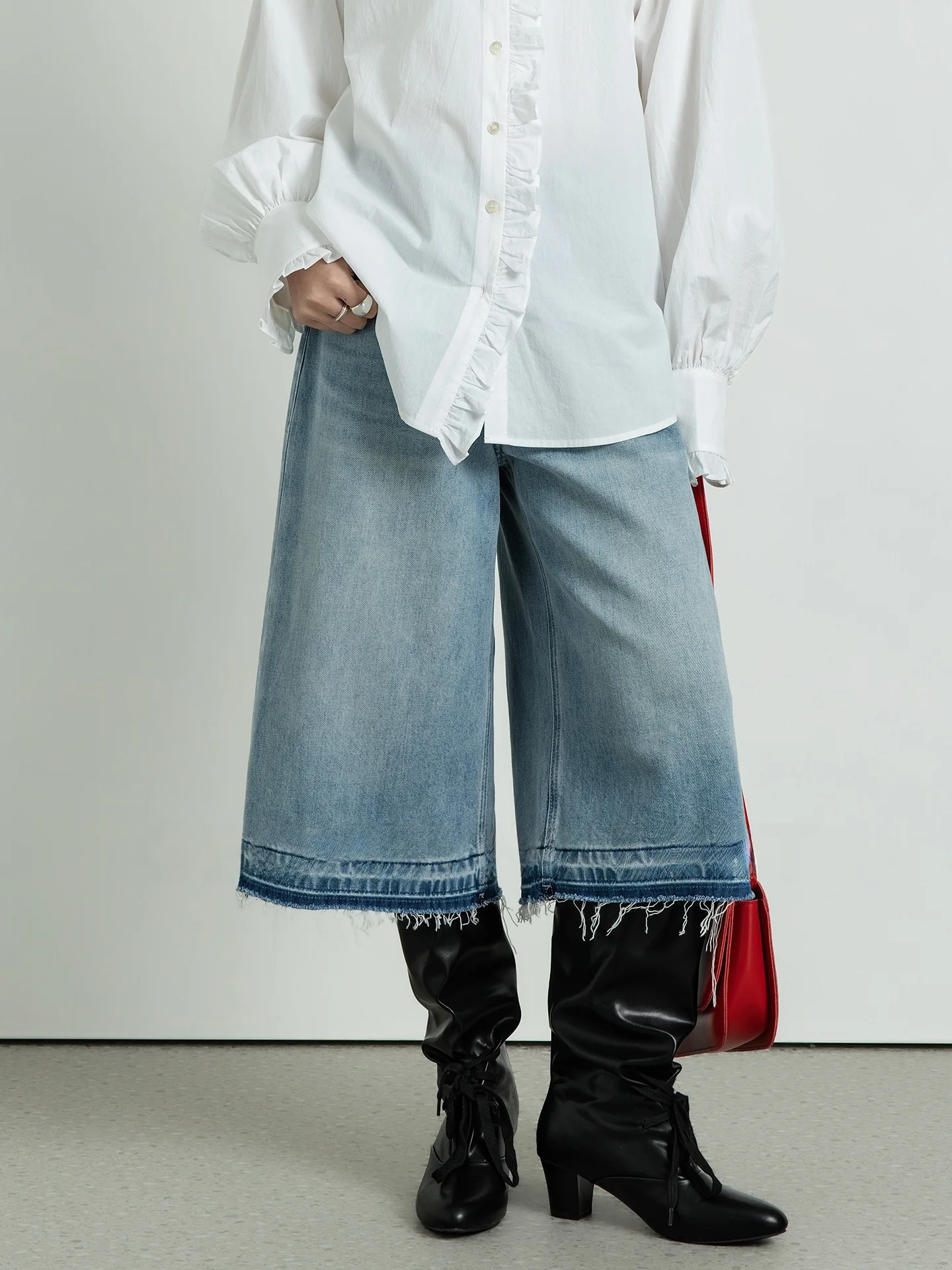 

High Waist Wide Leg Casual Jeans Women's Summer 2026 New Style Versatile Straight Cut Seven-Foot Length Geometry Unit Denim