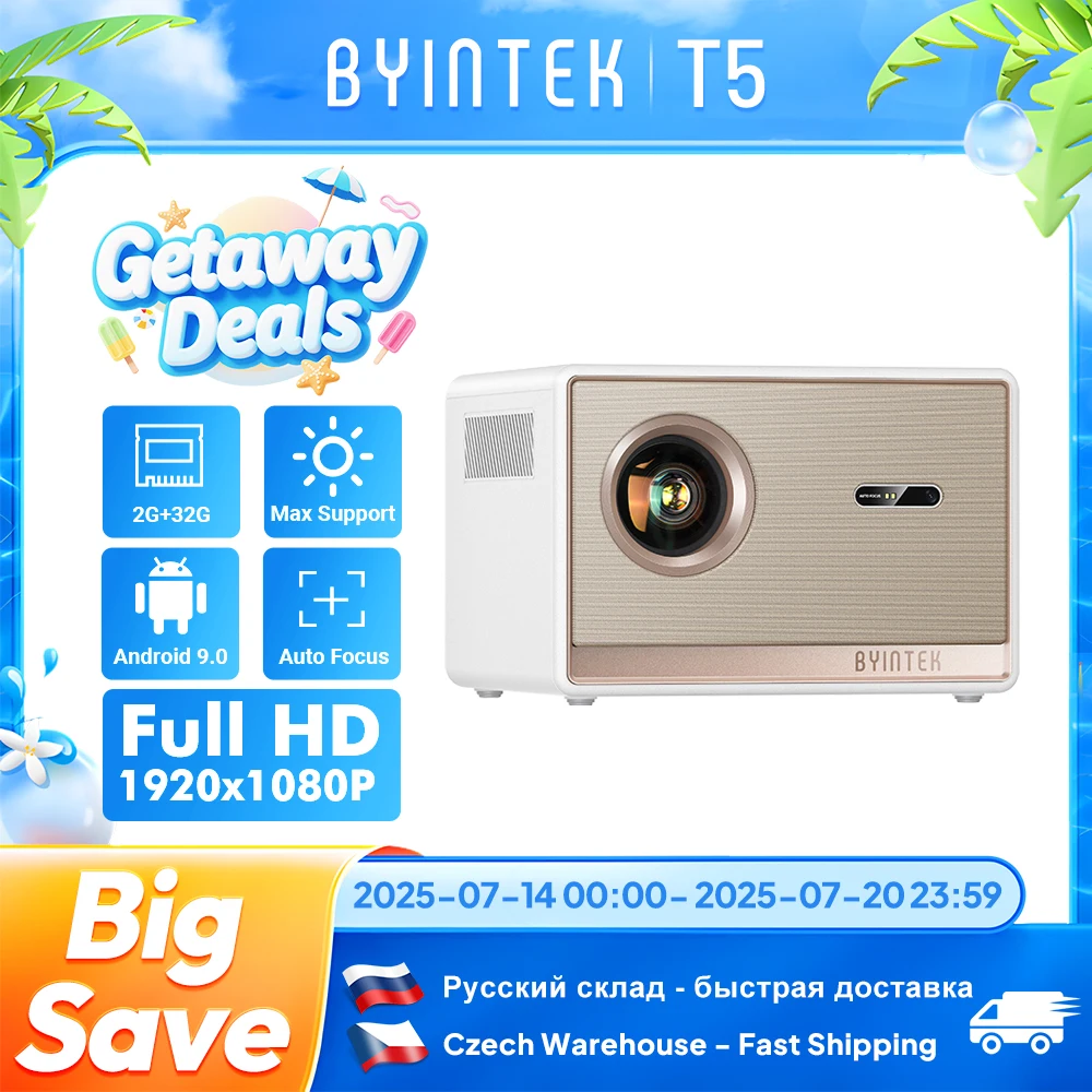 

BYINTEK PLATO T5 1080P Projector 4K 1000ANSI Smart Android 9.0 ProfessionalBass Wifi 6 Projetor Office Home Theater Projectors