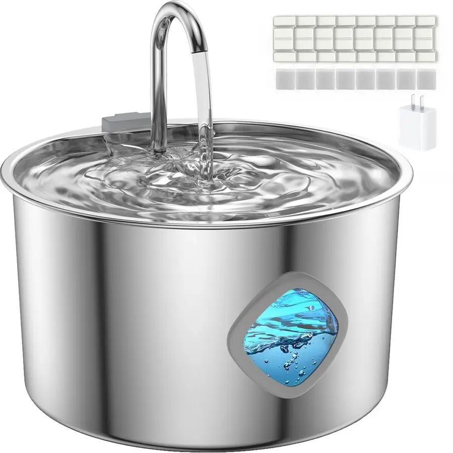 

Water Fountain Stainless Steel, 3.2L 108oz Automatic Pet Drinking Dispenser with Faucet amp Flower Mode, Electric Metal Water Bo