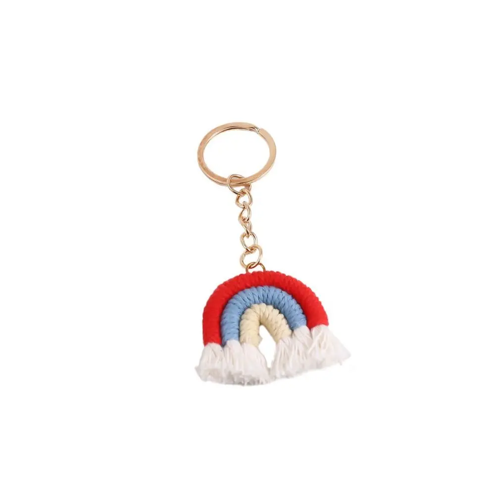 

Tassels Pendant Three Color Rainbow Key Chain Pretty Fashion Handmade Woven Key Ring Portable Sweet Knitted Rainbow Keychain