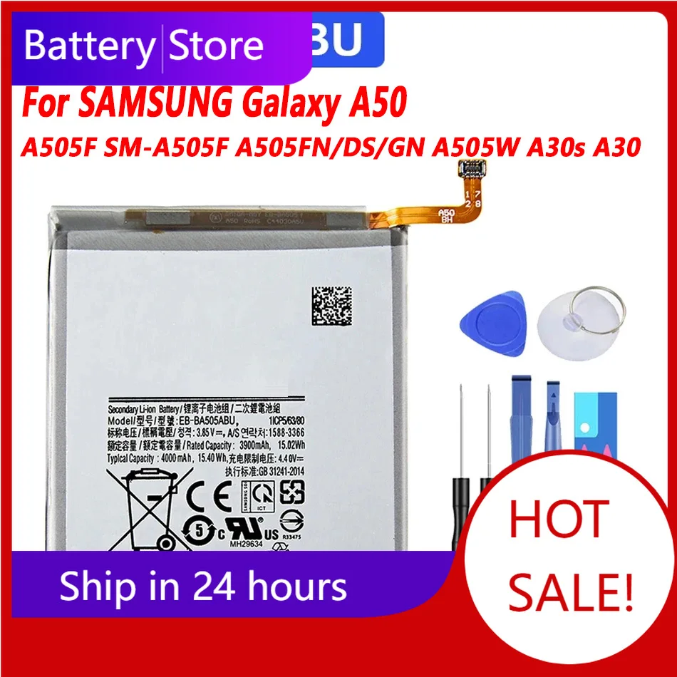 Battery For Samsung Galaxy A50 A505F SM-A505F A505FN/DS A505GN/DS A505W A30s A30 SM-A507FN A50S, EB-BA505ABN EB-BA505ABU,4000mAh