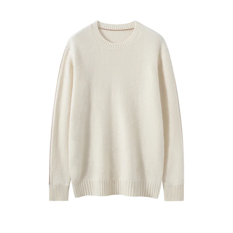 Sweter męski z czystego kaszmiru, podwójnie gruby, z okrągłym dekoltem, dzianinowa koszulka bazowa, biznesowy sweter w ciepłych kolorach z rękawami.