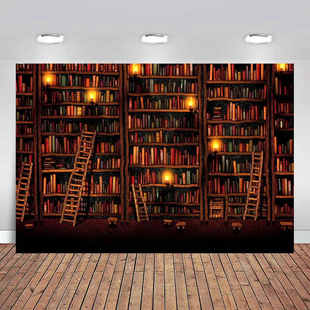 Vintage Magic Room Bookcase Photography Background Retro Old Bookshelf Window Book Kids Girl Artistic Portrait Backdrop