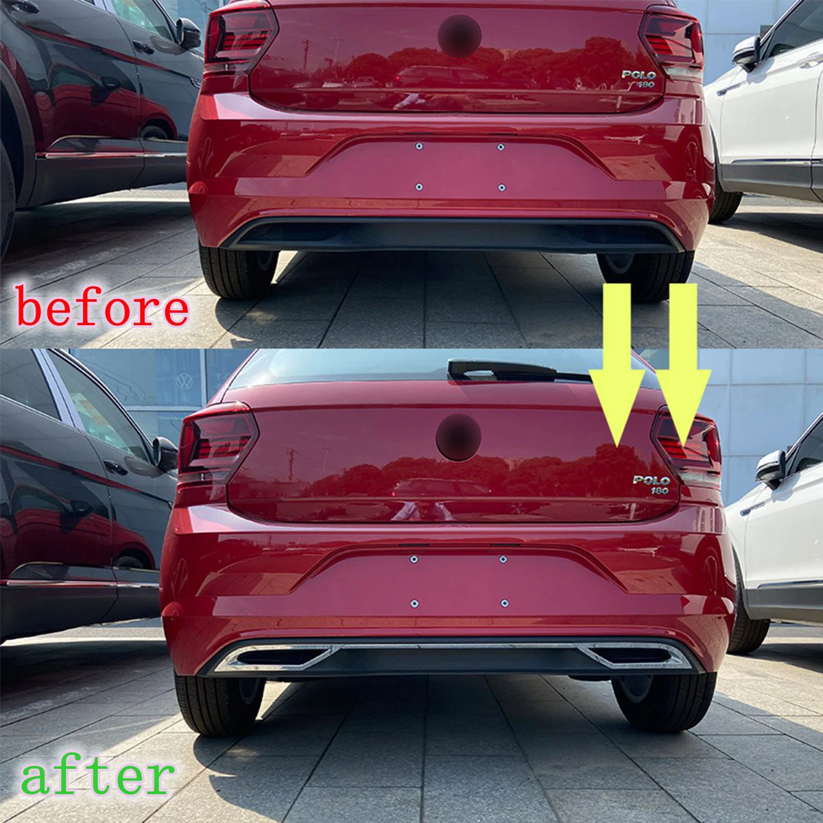 1Set Silver Rear Bumper Diffuser Lip Spoiler Air outlet Exhaust Strip Cover Trim For Volkswagen Polo MK6 2018+ Car Accessories