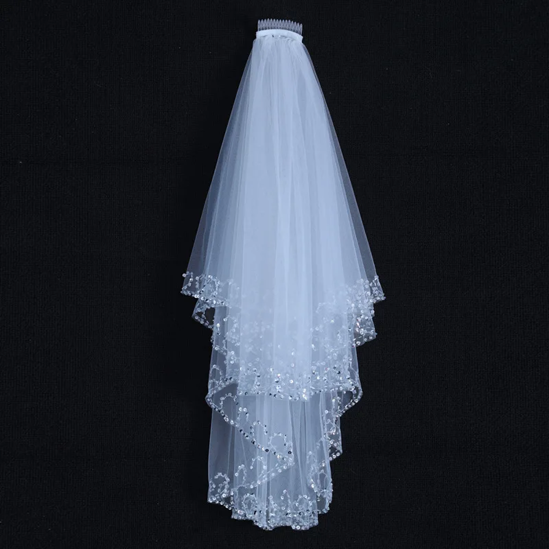 Bridal headdress 85cm white 2-layer hair comb sewn bead bright piece headdress wedding dress