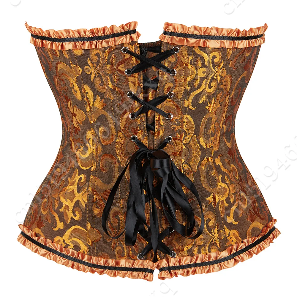 Corset Bustier Top for Women Bustier Overvst Sexy Lace Up Sexy Floral Corset Lingerie Gold Yellow