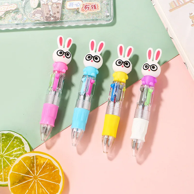 

10Pcs/Lot Cute Rabbit Mini Four Color Ballpoint Pen Kawaii Cartoon 4Colors Pens School Office Supplies Kids Stationery Gifts