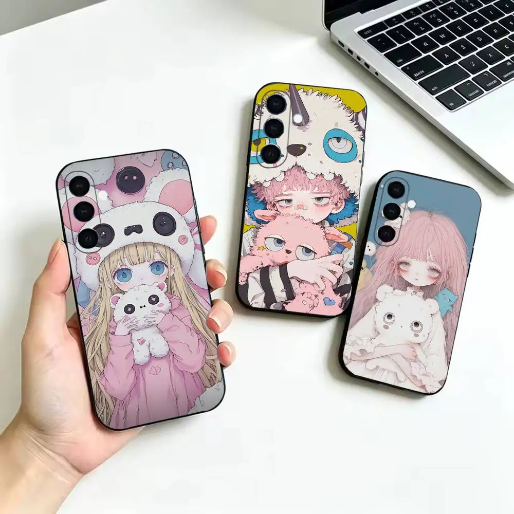 Big Eyes Anime Girl Phone Case For Samsung Galaxy A73,A72,A71,A70,A53,A52,A51,Soft Silicone Black Cover