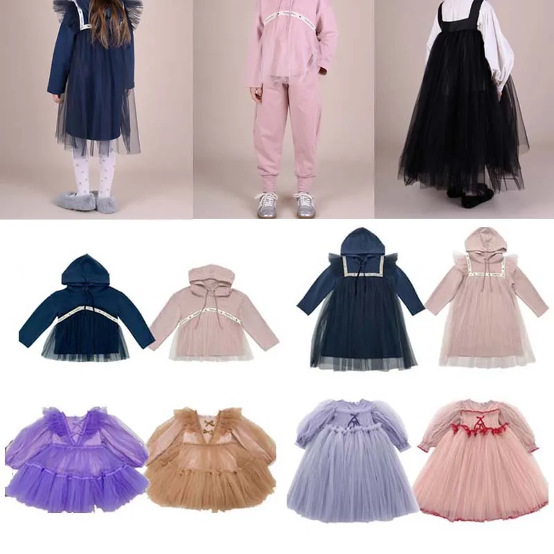 

In Stock 2025 Autumn RAS Baby Girls Mesh Skirt with Hat Sweatshirt Boys Pants Girls Mesh Suit Girls Dress Kids Boutique Clothes