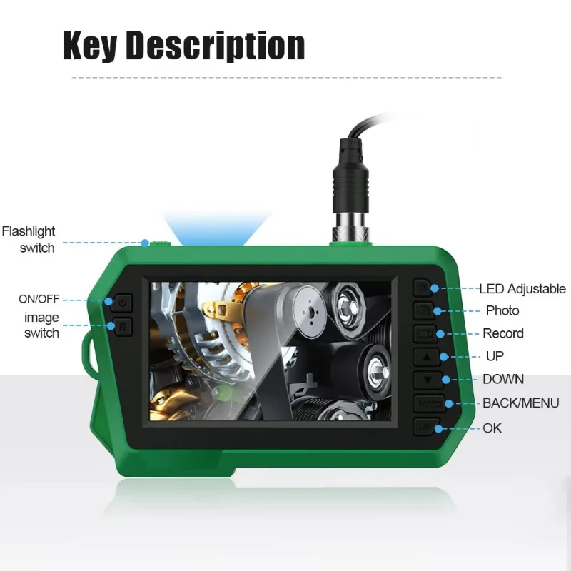 2M Industrial Endoscopy Camera 8mm HD1080P 4.3-inch IPS Screen Ductus Camera for Auto Repair IP67 Waterproof 6 LED