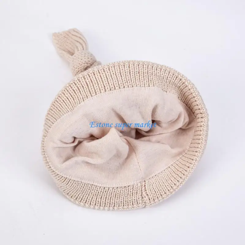 

090B Comfortable Baby Knitted Hat Newborns Headwear Soft & Breathable Knotted Hat Color Ear Protections Fetal Caps
