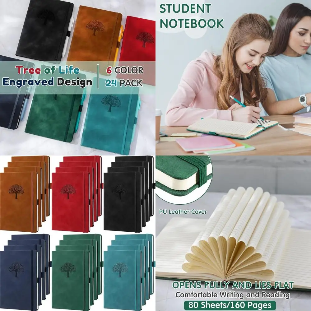 

Bulk A5 Leather Journals, 24 Pack, 5.7 x 8.3, Multicolored Hard Cover Notebooks for Men & Women, Ideal Daily Writing Gifts for O