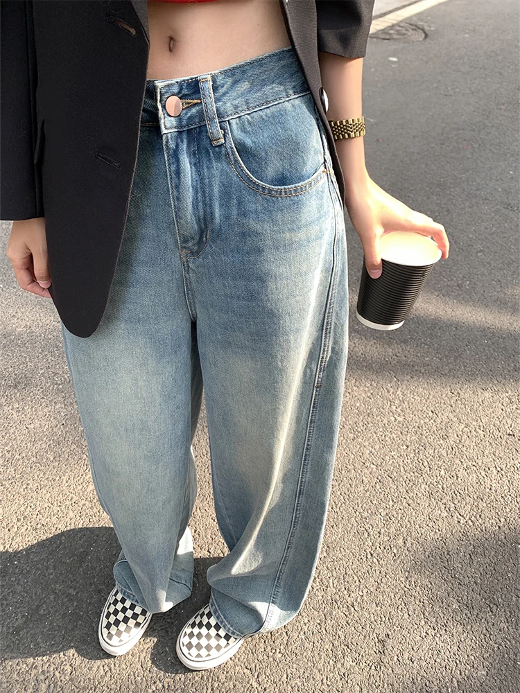 

Повседневные широкие джинсы с высокой талией для похудения, свободные брюки длиной до пола, универсальные летние джинсовые джинсы Knife Sle