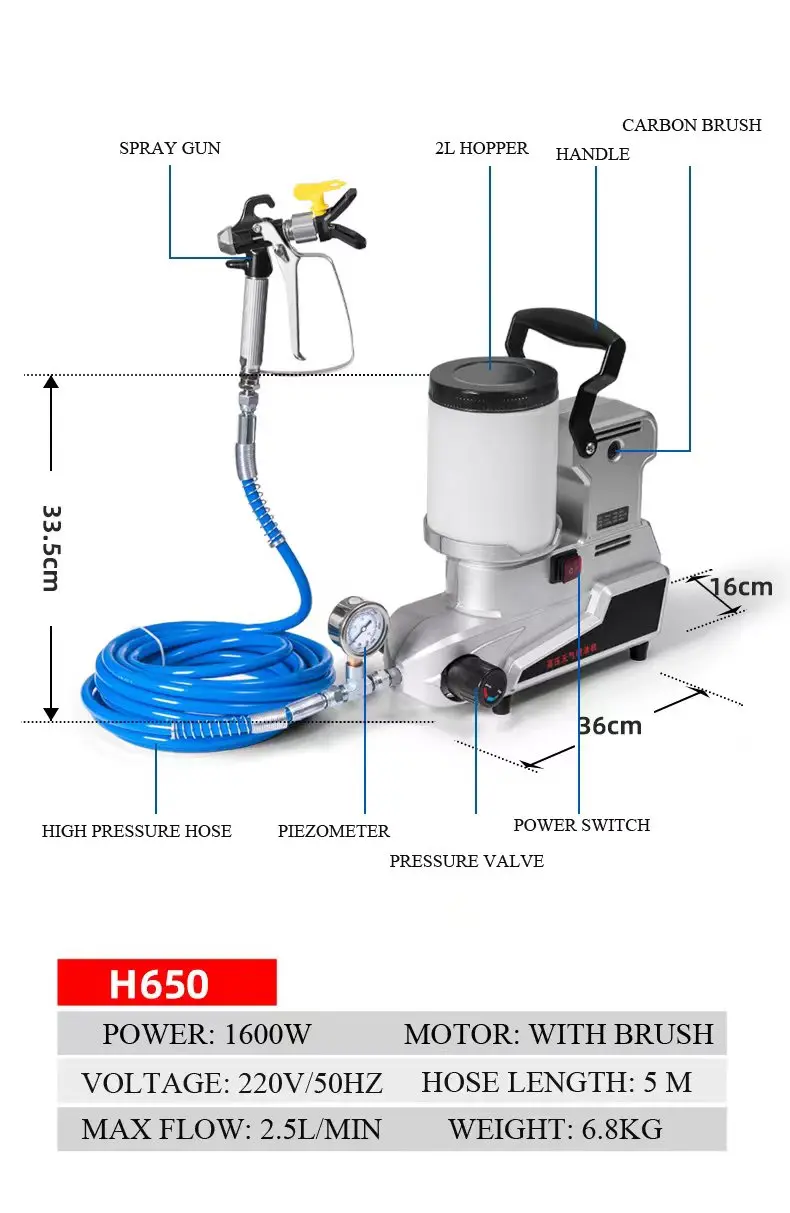 Pulvérisateur sans air portable, outil de pulvérisation de peinture bricolage, odorde peinture haute pression, machine légère, pompe à piston, revêtement en latex, 6.8kg