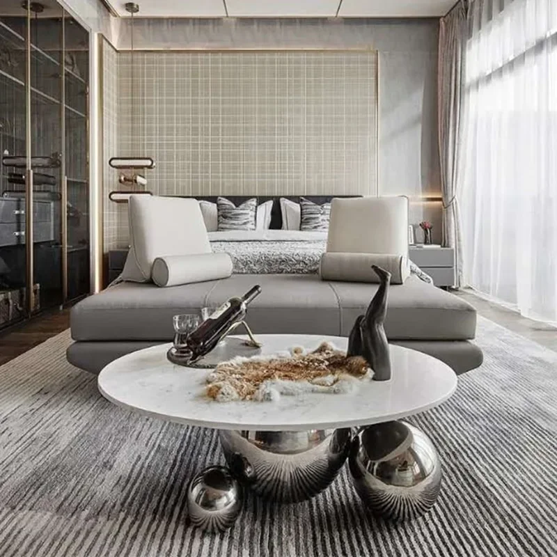 طاولة قهوة إيطالية فاخرة وخفيفة الوزن وبسيطة وحديثة وطاولة شاي مستديرة من الرخام لغرفة المعيشة وطاولة قهوة لغرفة عينة الفندق