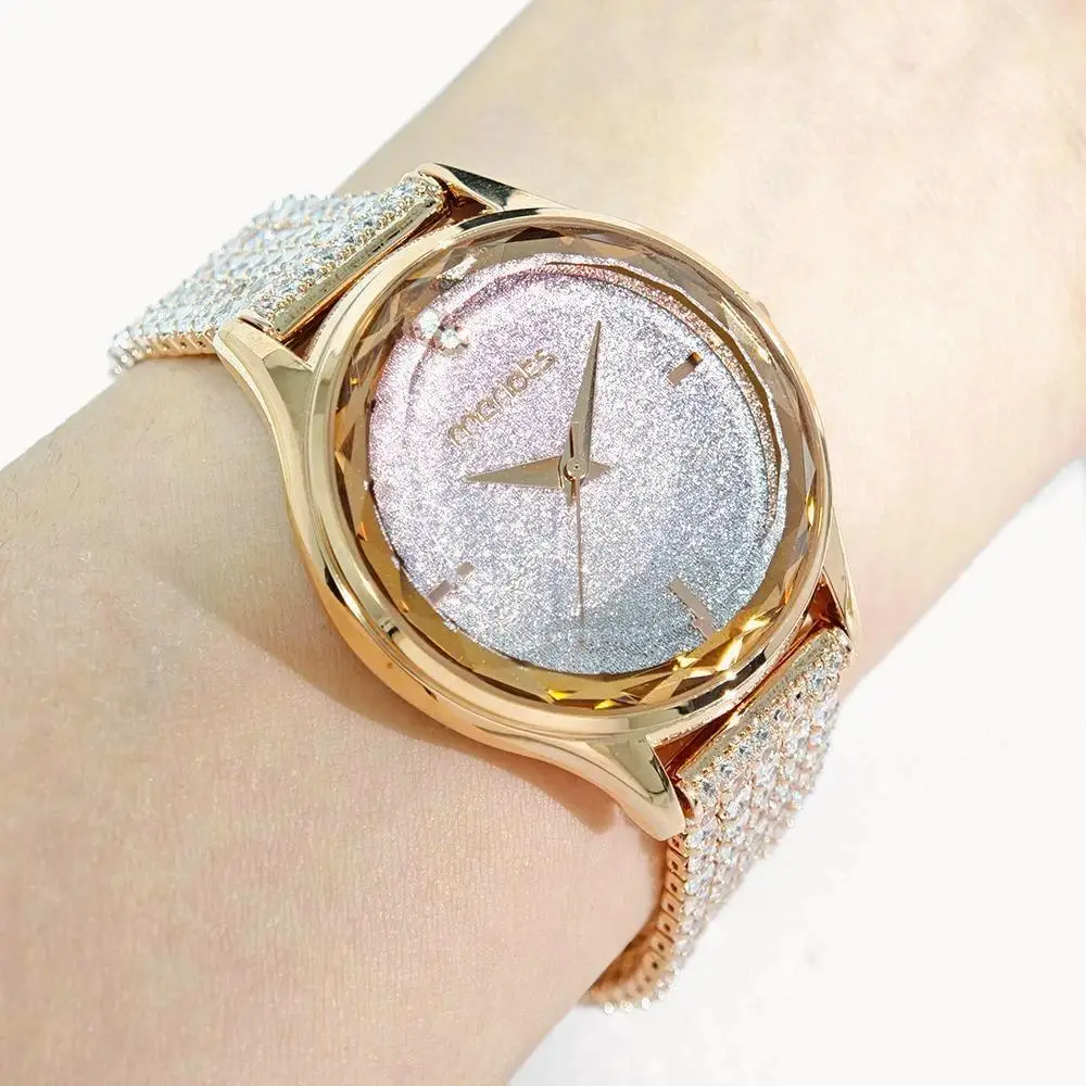 Fashion Shiny Watch For Women Elegant Diamond Jewelry Quartz Watches Girl Dress Rose Pink Wristwatch Ladies Girl Dropshipping