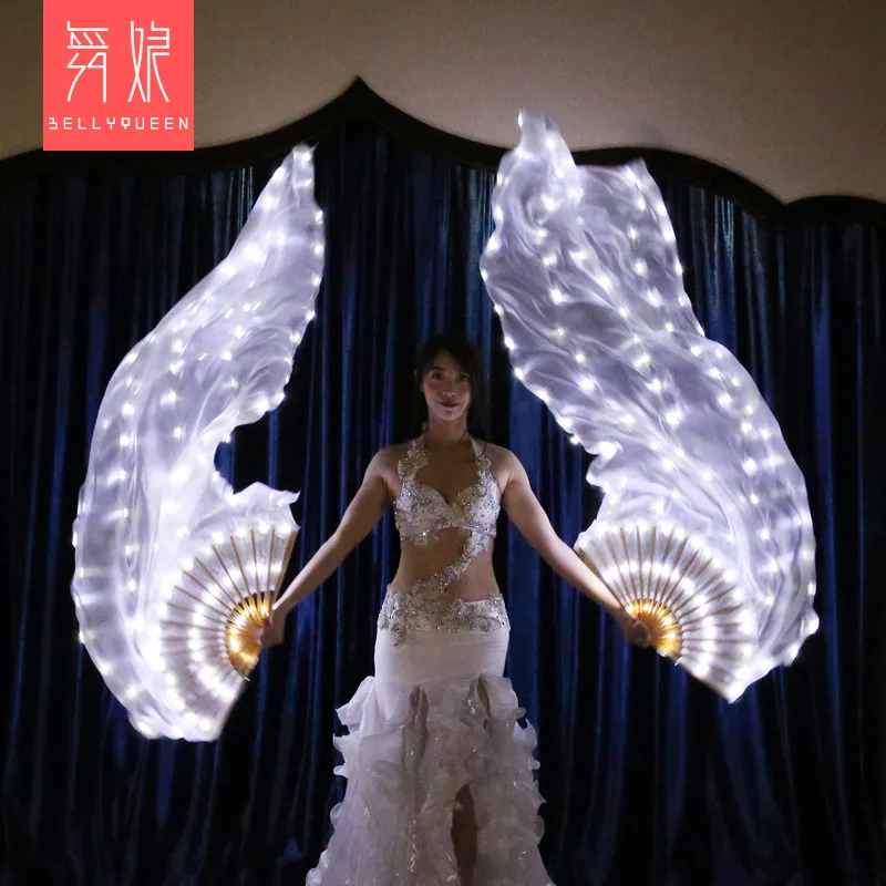 

1pair/lot Led Silk Fan Veil Bellydance Fan Veils white LED Light Belly Dance Stage Performance dance costumes