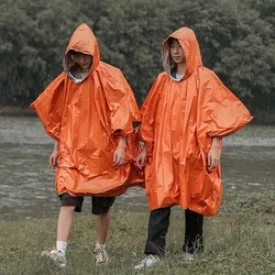 Orange Waterproof Hooded Rain Poncho Raincoat for Outdoor Hiking Bike Cycling Rainwear Thickened Reflective Raincoat