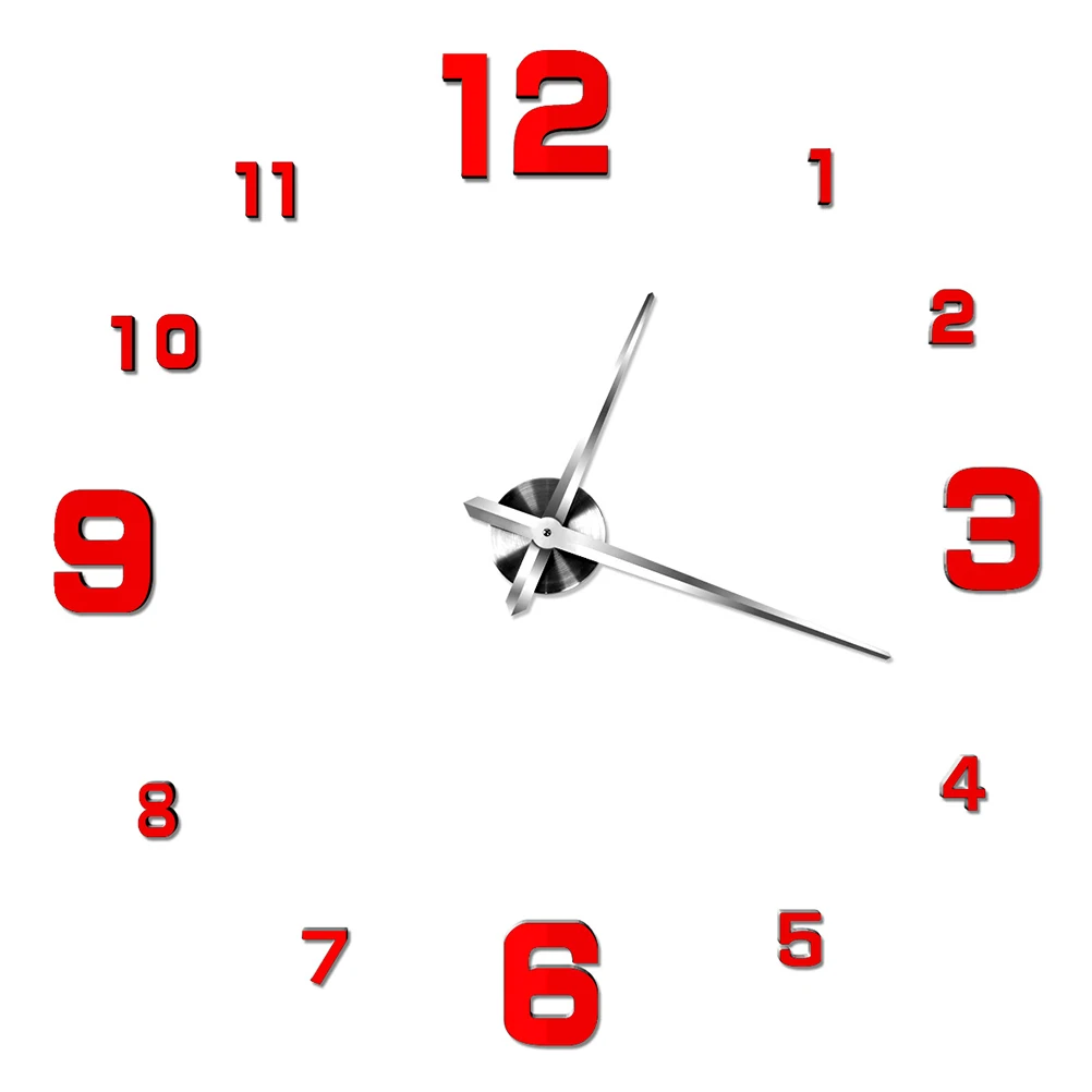 

Mirror Surface Wall Clock Large Decorative Red Silent Movement Water Resistant Non Toxic Self Adhesive Smooth Walls Doors Closet