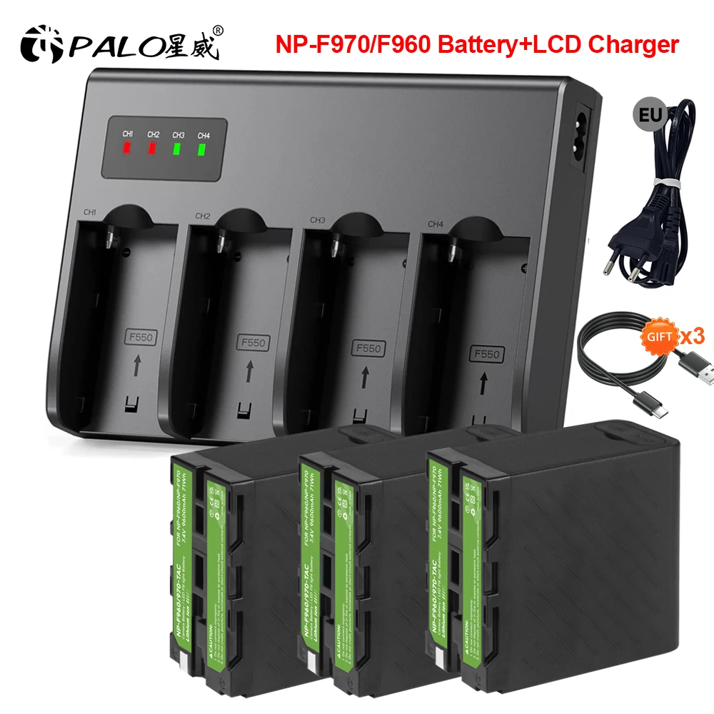 PALO NP-F970 NPF960 NP F970 NP-F980 Battery+4-Channel Battery Charger for Sony F550 F570 F750 PLM-100 CCD-TRV35 MVC-FD91 MC1500C