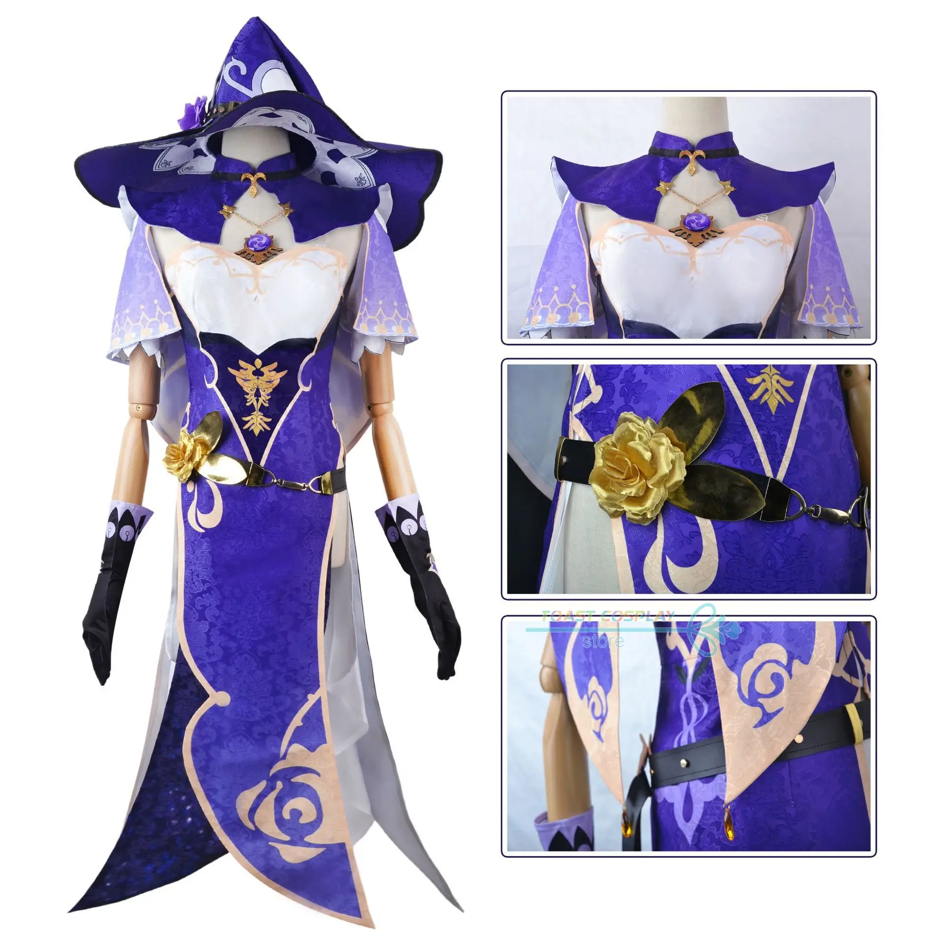 Lisa Minci Cosplay Spiel Genshinimpact Lisa Minci Cosplay Kostüm Kleid Perücke Schuhe Komplettes Set Rollenspiel Karneval Party Kleidung