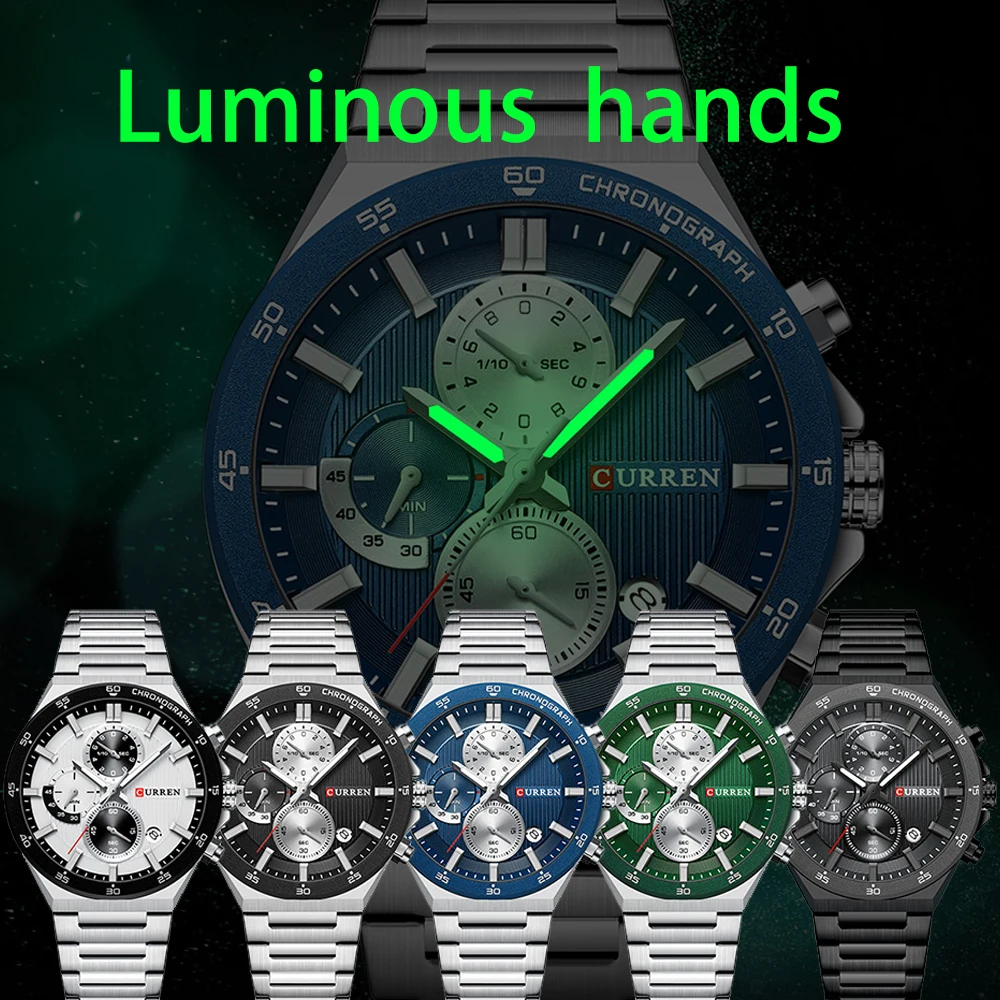CURREN Mode Man Horloge Chronograaf Datum Waterdicht Lichtgevende Mannen Horloge Roestvrij Staal Luxe Quartz heren Horloges Reloj