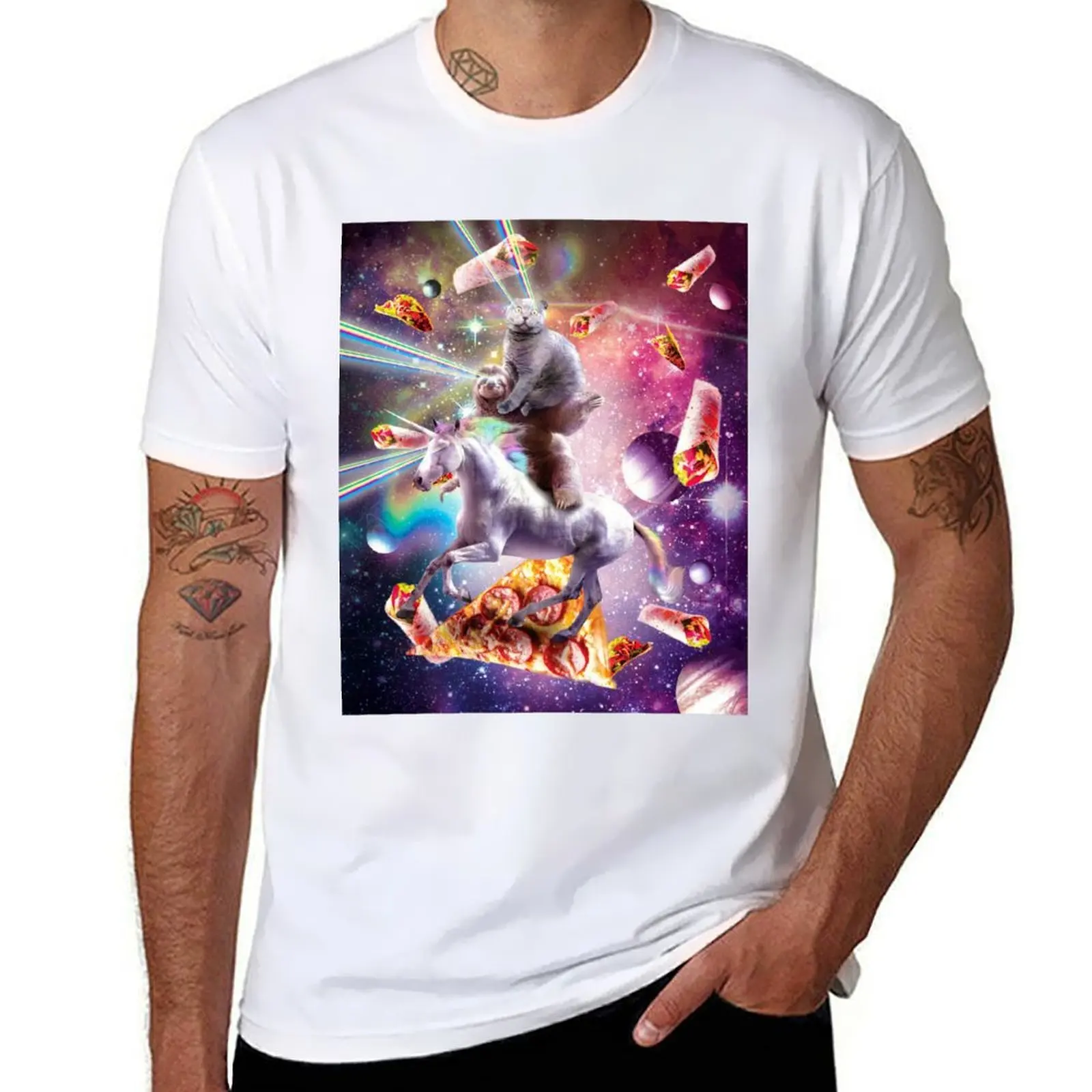 

Laser Eyes Space Cat On Sloth Unicorn - Rainbow T-Shirt man t shirts graphic cotton t shirt man T-Shirt