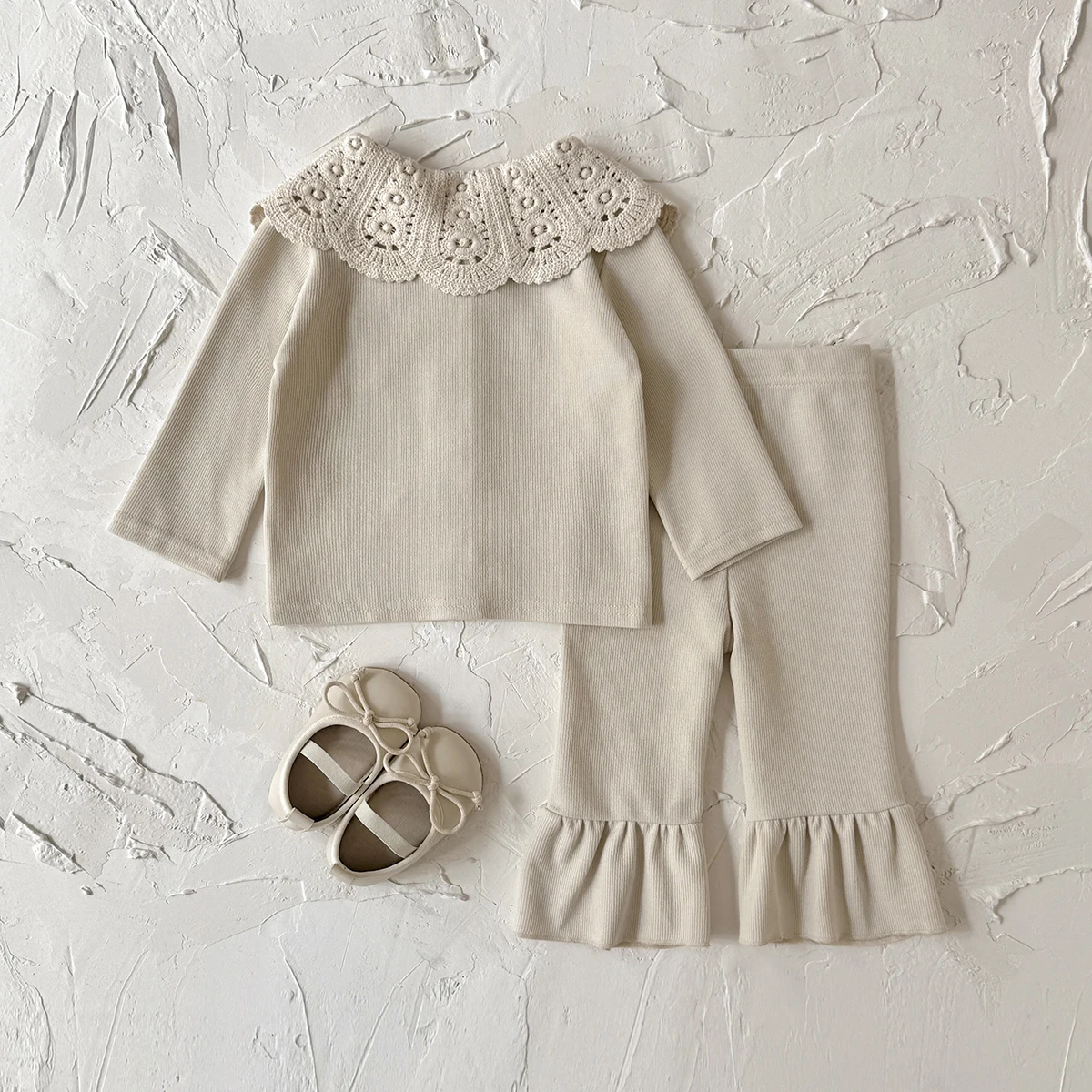 2PCS Frühling Herbst Neue Geboren Baby Set Komfortable Große Spitze Kragen einreiher Langarm Hose Baby Mädchen kleidung – Detail 2
