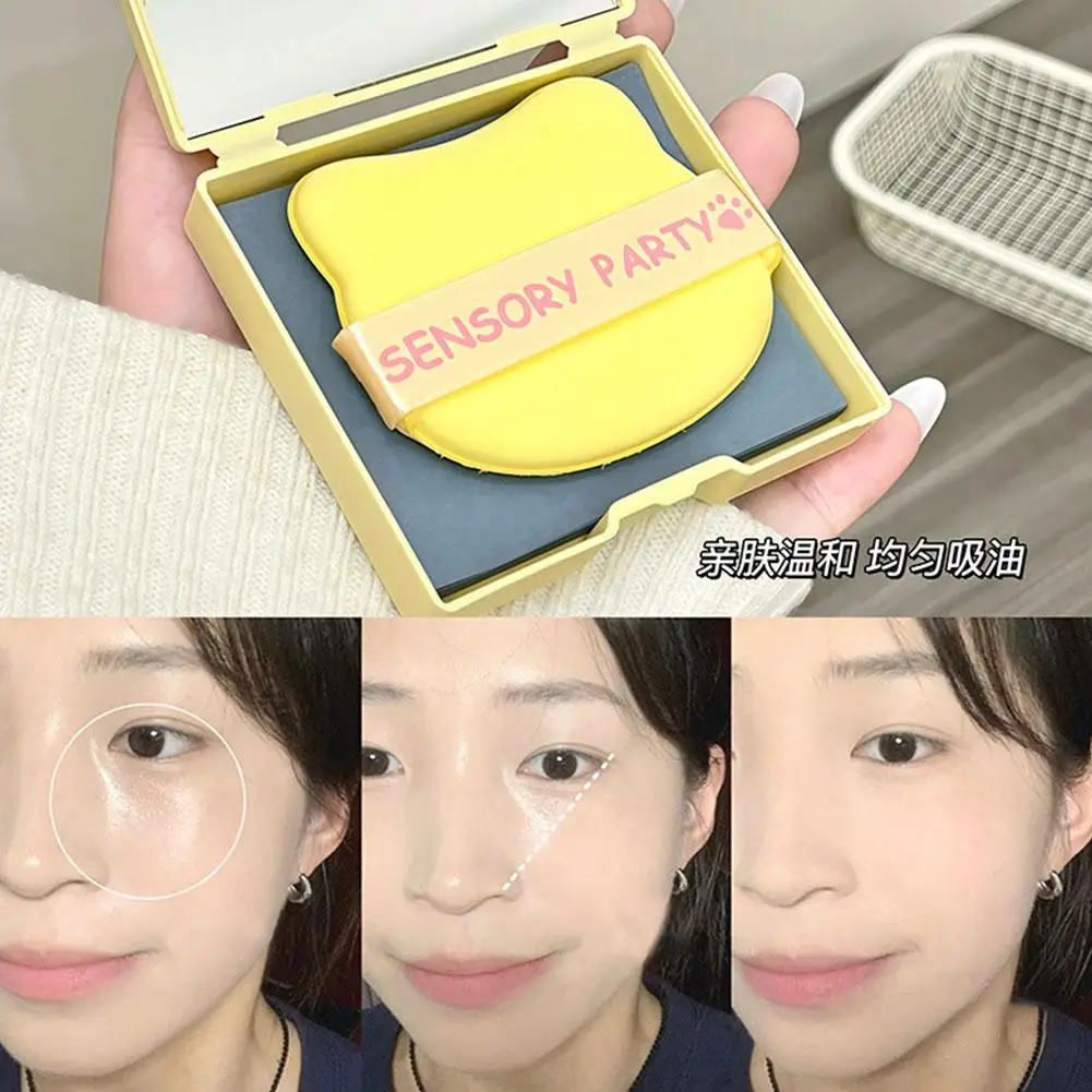100 facial blotting papers Compact Mirror Oil Absorbing Sheets Reusable Powder Sponge Beauty Emergency Kit Makeup Skin Care