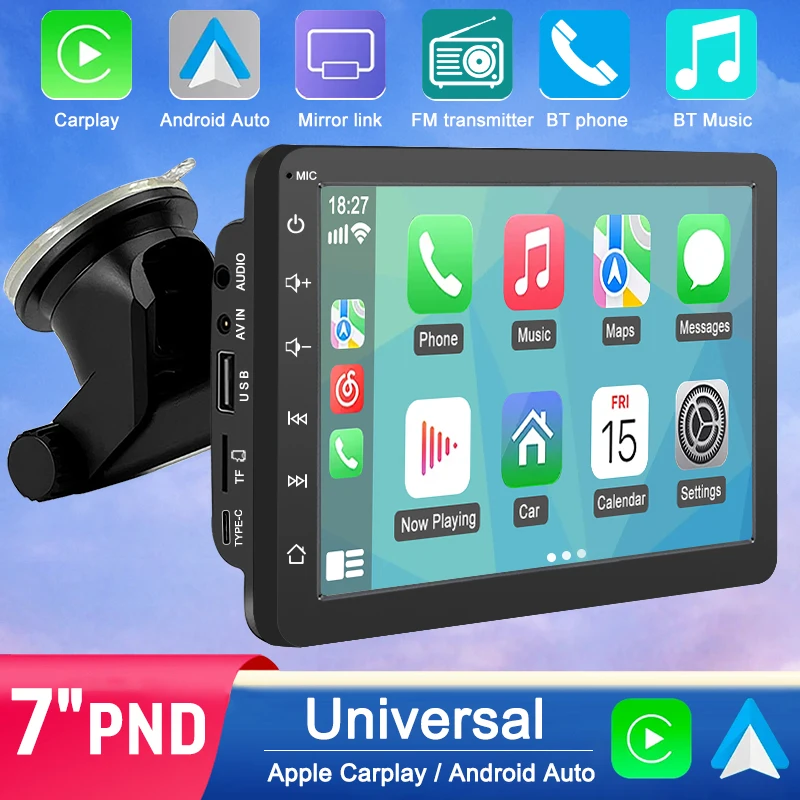 Portable 7 Inch Wireless CarPlay Android Auto Car Radio Multimedia Video Player Touch Screen Bluetooth AUX For Rear View Camera