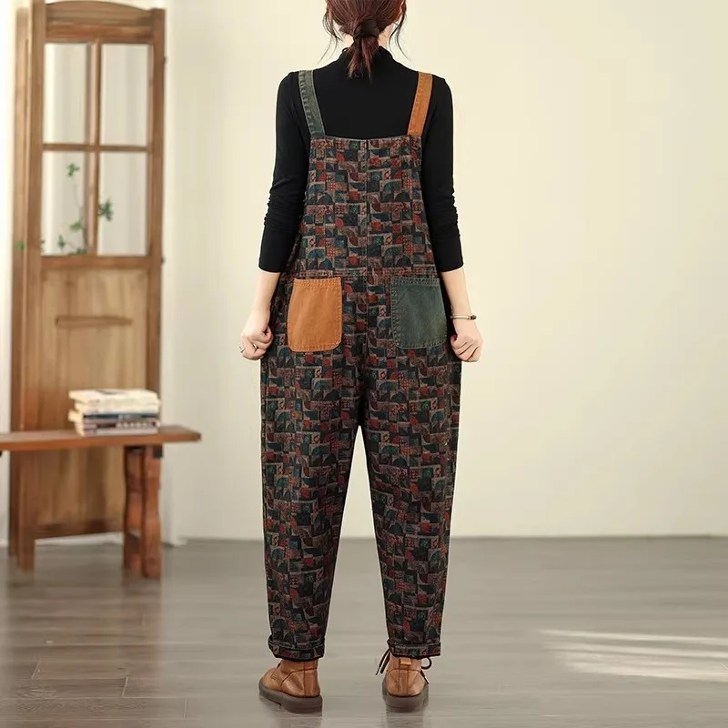 Salopette di jeans da donna di grandi dimensioni - Tuta dimagrante stampata alla moda, abbigliamento casual per tutte le stagioni W1936