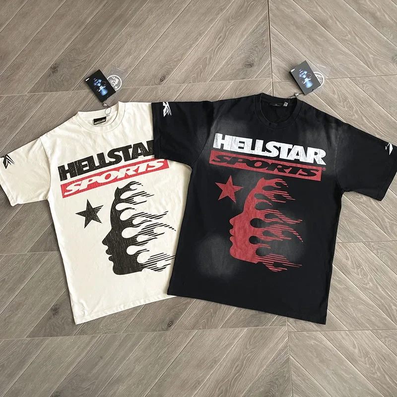 

Высококачественная потертая хлопковая футболка с коротким рукавом Hellstar